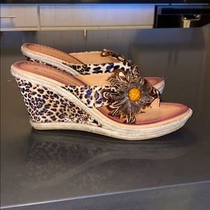 NWT Charming Charlie Brown Leopard Wedge Sandal